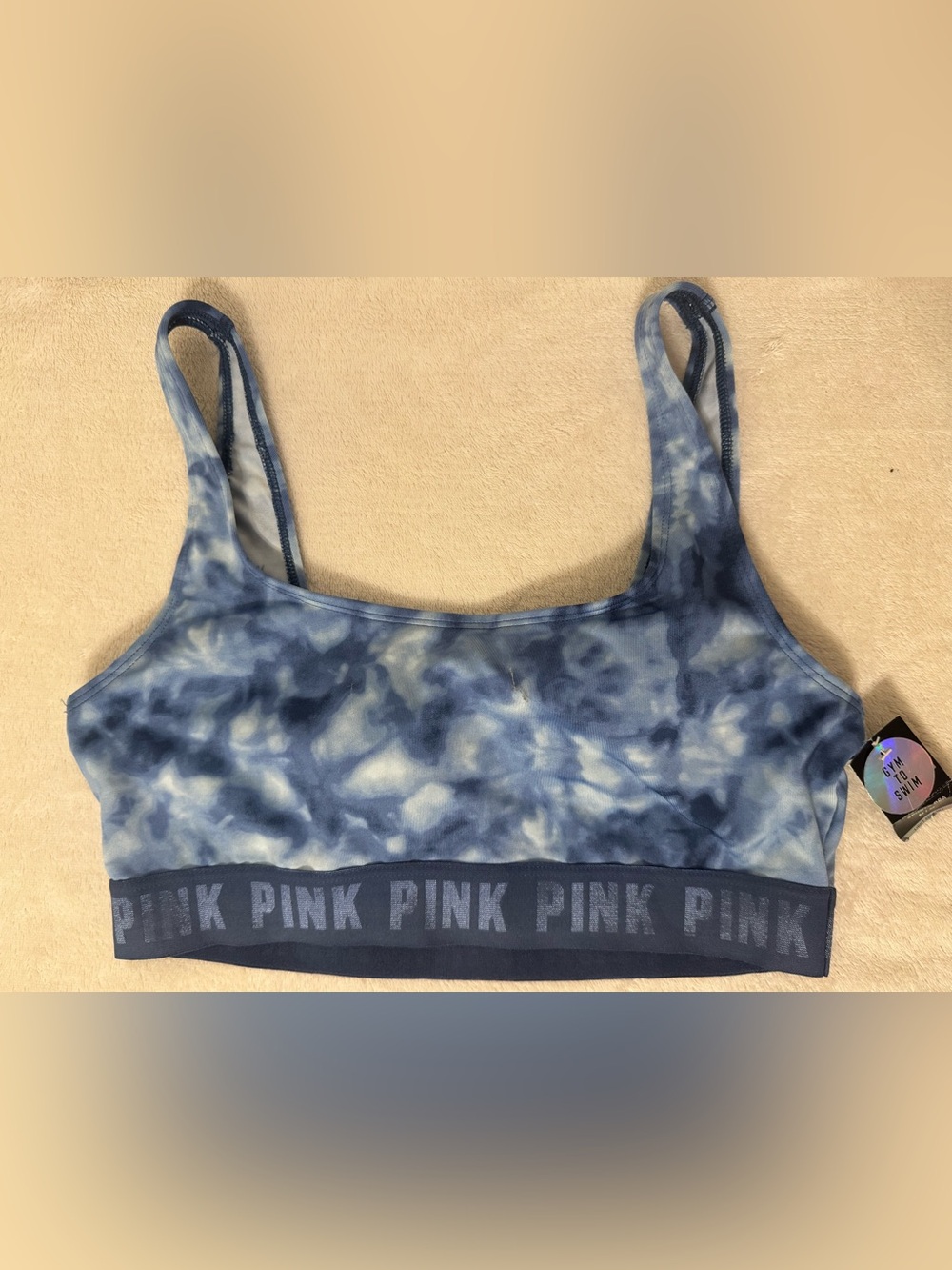 PINK VICTORIAS SECRET BLUE TIE DYE SPORTS BRA/SWIM TOP SZ M BRAND NEW!!!